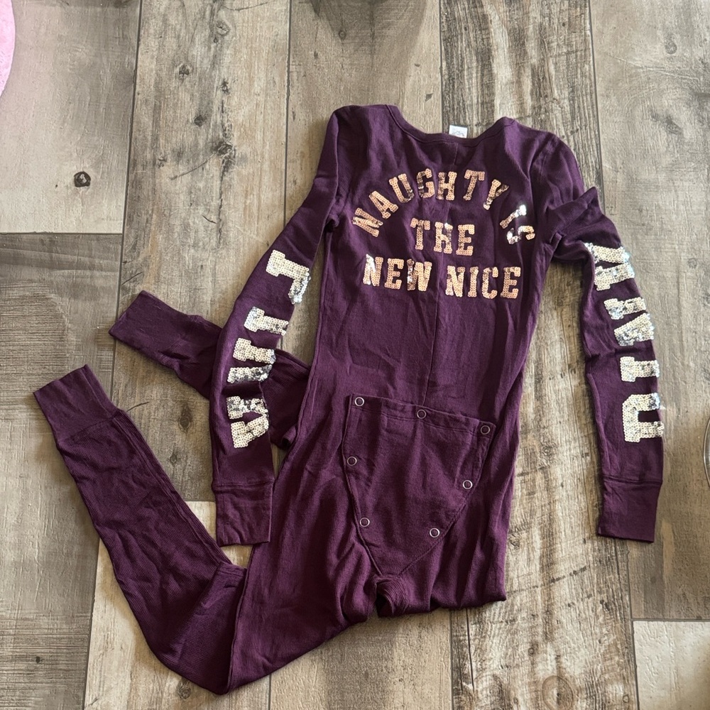 VS PINK y2k Christmas onesie with bling naughty is the new nice